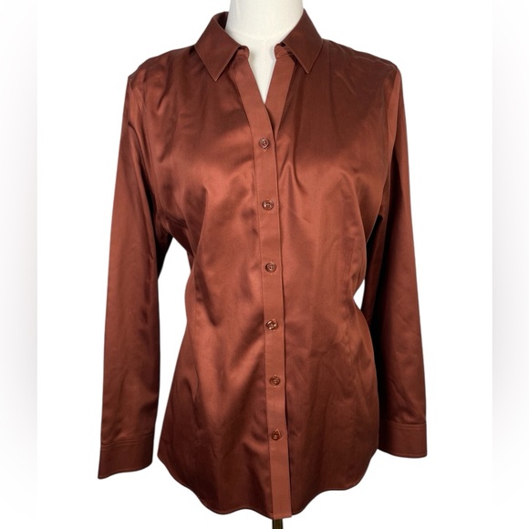 Chico's Tops - Chicos No-Iron Button Down Blouse in Copper Sateen Cotton Large (Chicos 2)